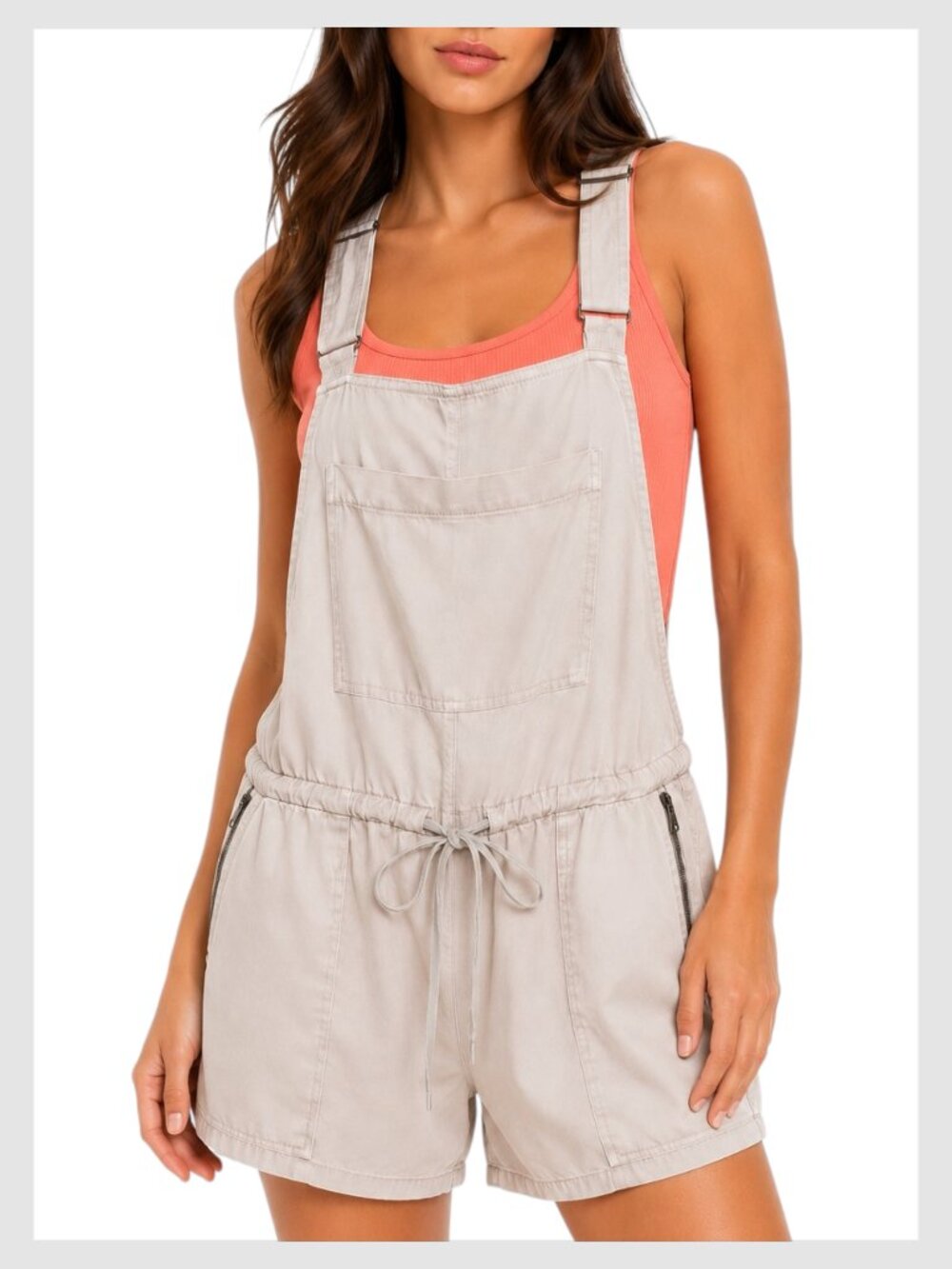 Aritzia Wilfred Free Beatriz Short Overalls Utility Romper Ashen Cream Taupe M